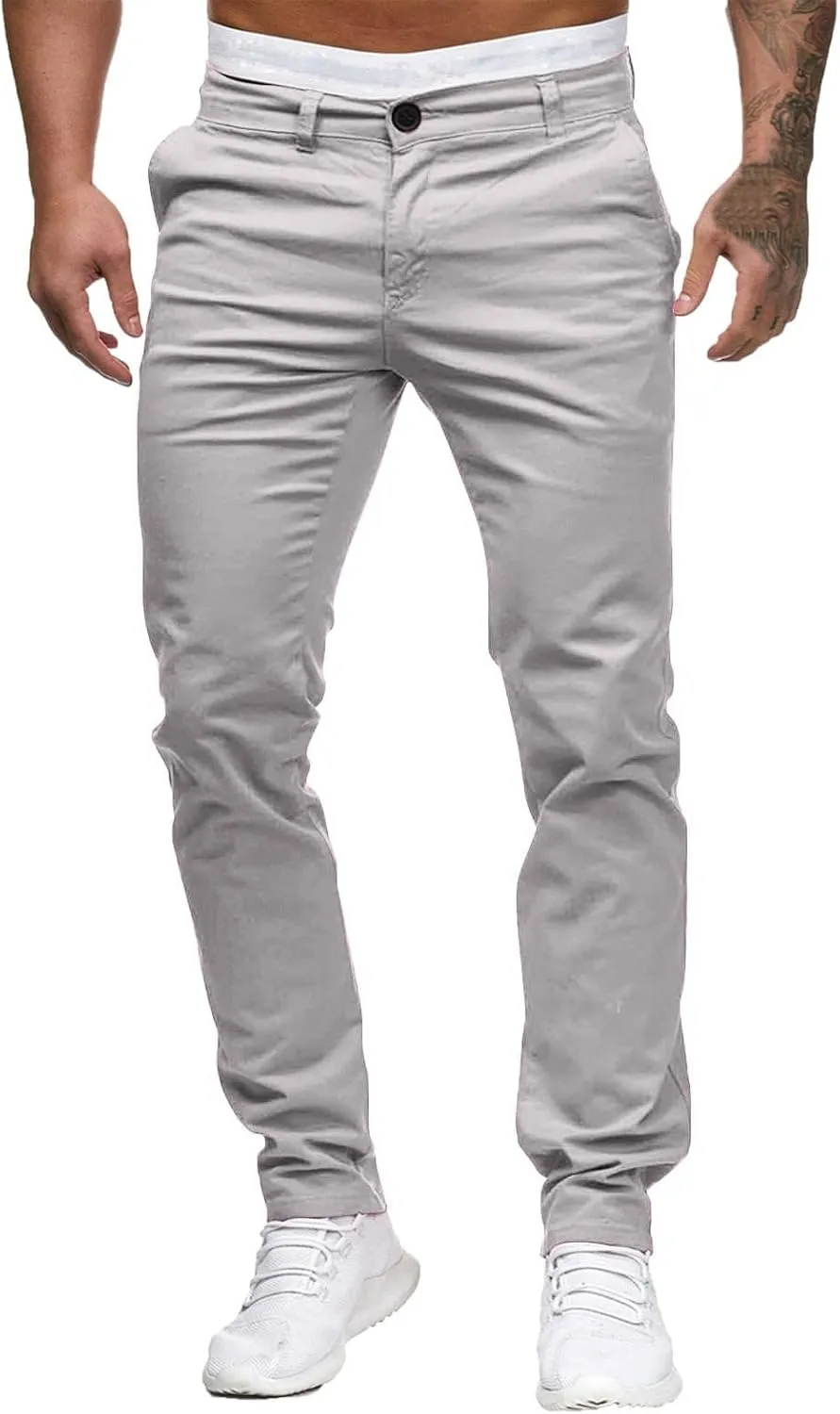 Men Dress Pants Stretch Flat Front Formal Pants Comfy Chino Pants Casual Golf Pants Straight Fit Skinny Jeans Trousers