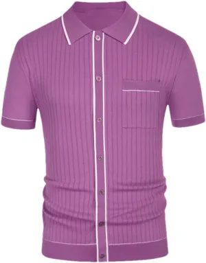 Men Knit Short Sleeve Polo Shirt Casual Lapel Button Down Cardigan Breathable Tops