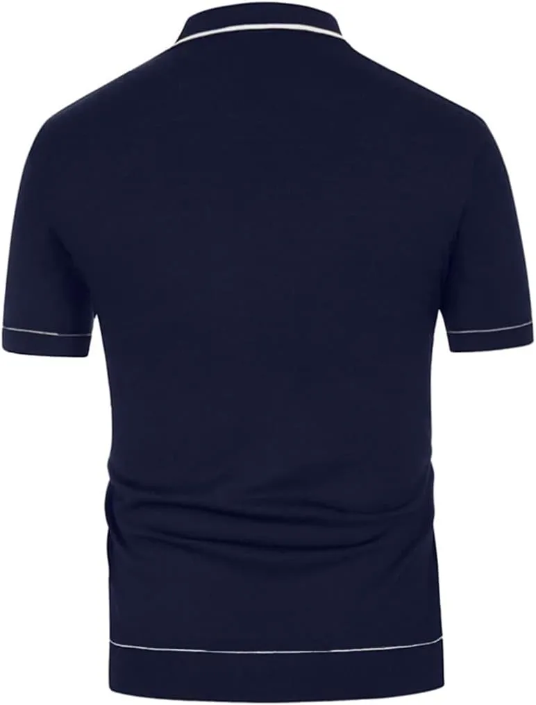 Men Knit Short Sleeve Polo Shirt Casual Lapel Button Down Cardigan Breathable Tops