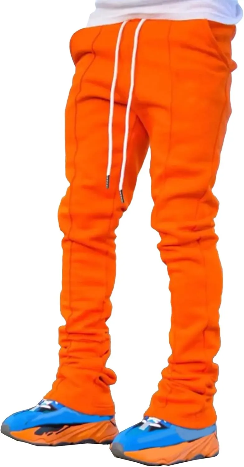 Men Y2K Stacked Flared Sweatpants Athletic Casual Loose Fit Sweatpants Big and Tall Drawstring Running Pants