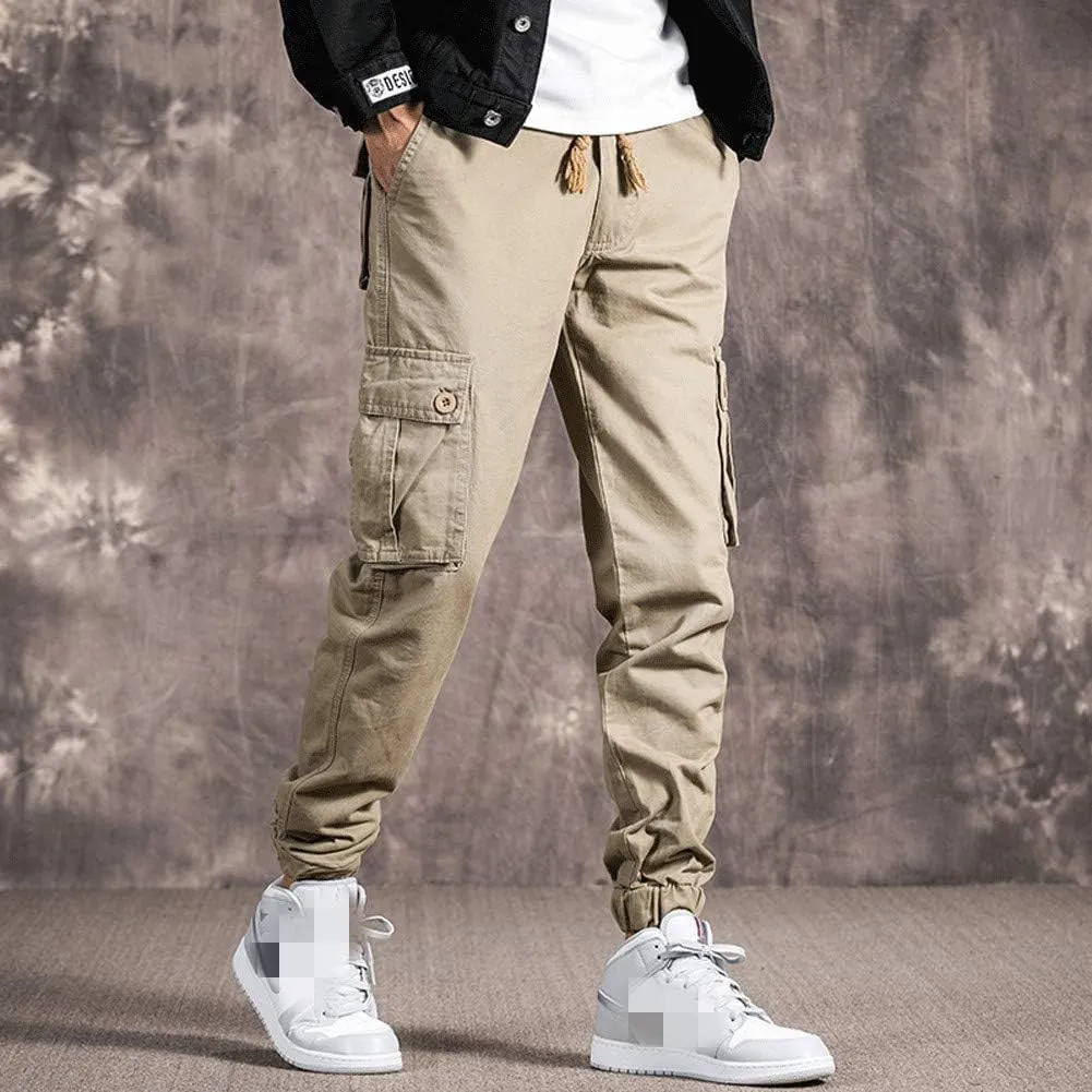 Mens Casual Cargo Jogger Elastic Waist Hip Hop Punk Cargo Pants with Multi-Pockets
