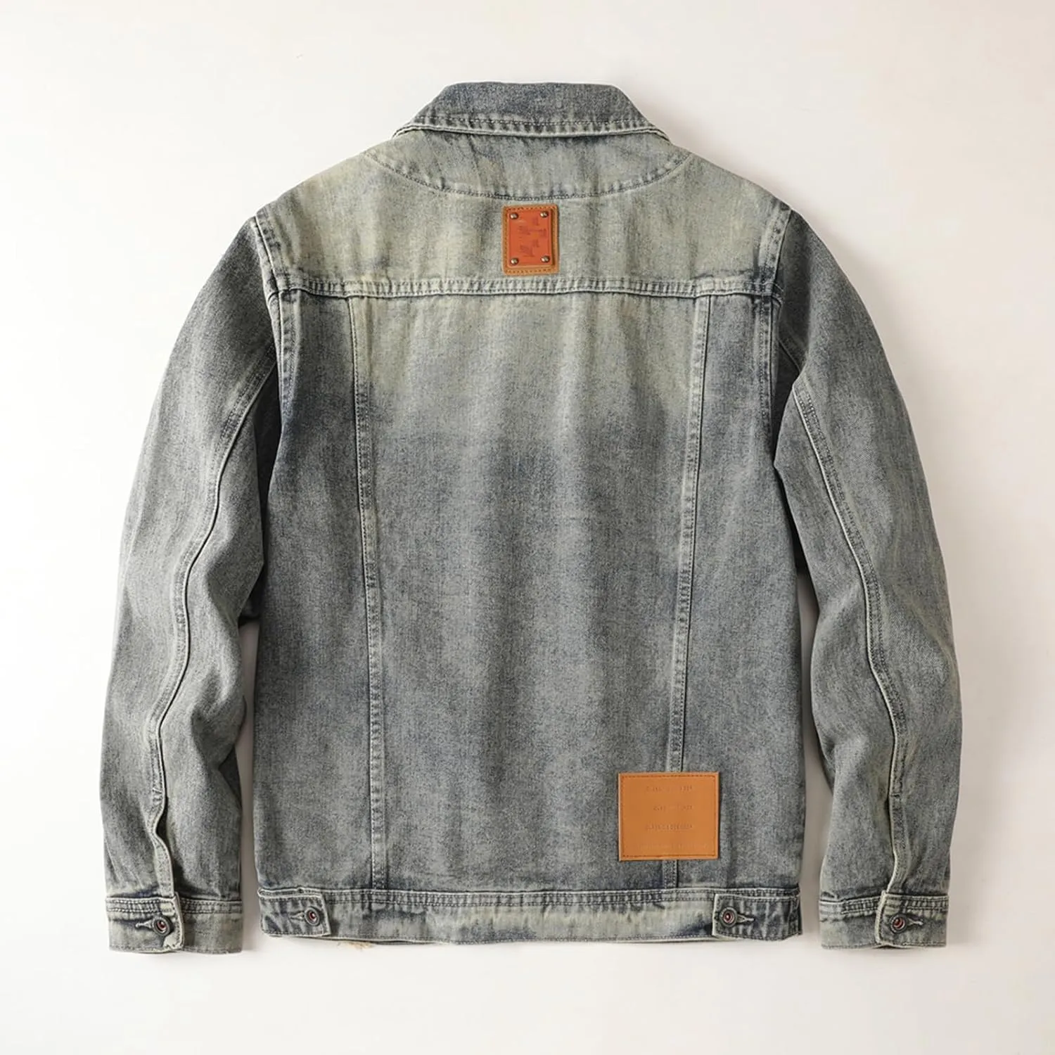 Men's Denim Jacket Asymmetric Zipper Notched Lapels Ripped Long Sleeve Moto Trucker Jean Jacket