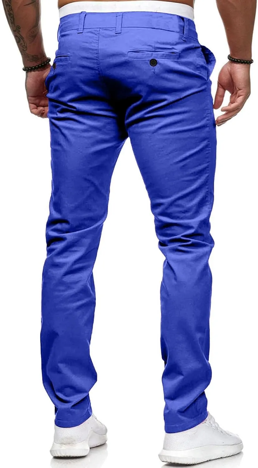 Mens Dress Pants Slim Fit Stretch Chino Pants Flat Front Denim Pants Casual Tapered Golf Pants Straight Leg Dress Slacks