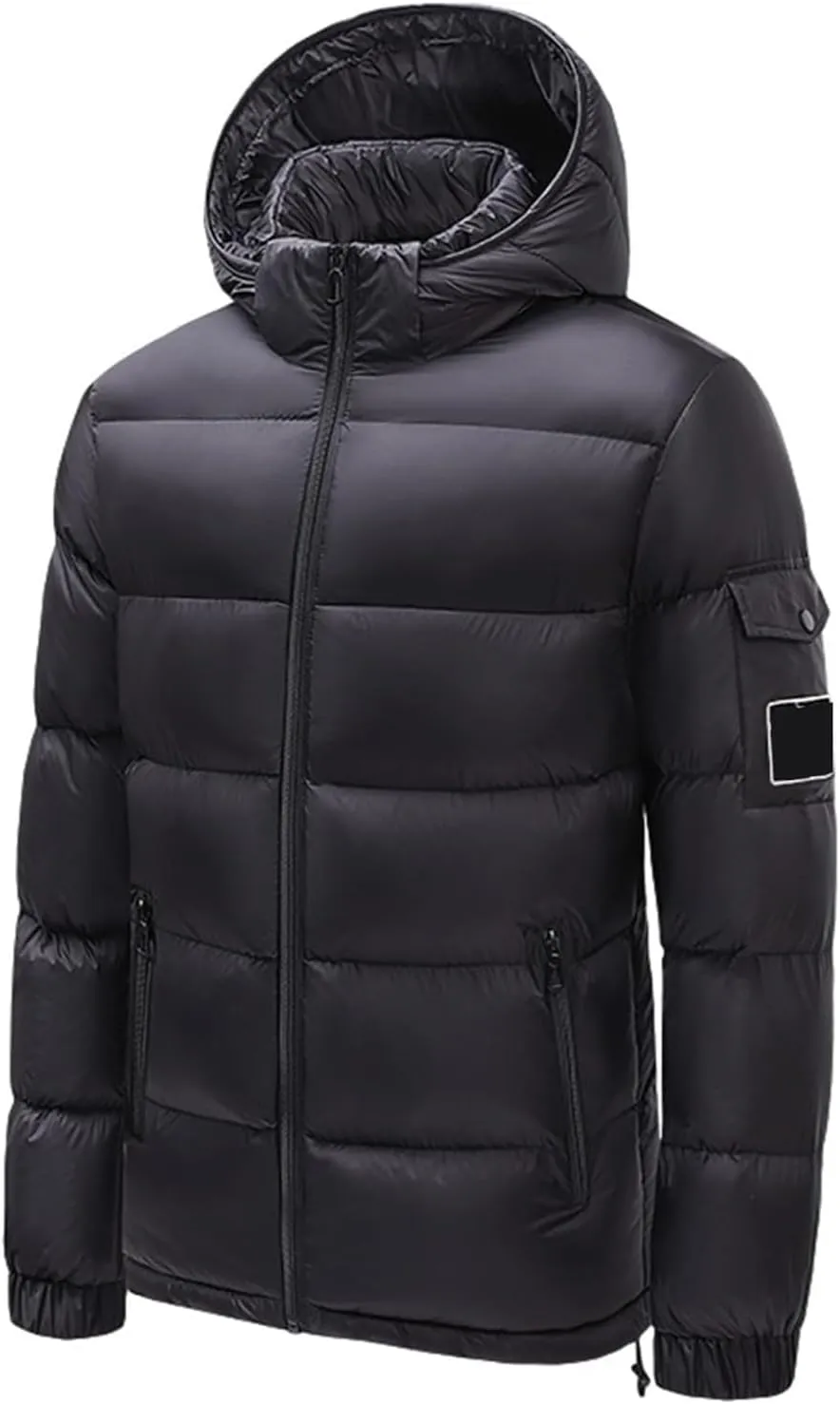 Men's Hooded Puffer Jacket Winter Coat Warm Thickened Zip Up Quilted Padded Jackets with Pockets