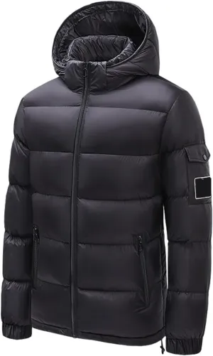Men's Hooded Puffer Jacket Winter Coat Warm Thickened Zip Up Quilted Padded Jackets with Pockets