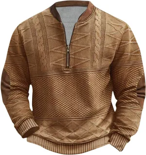 Men's Printed Top Half Zipper Long Sleeved Blouse Round Neck Top/Shirt2024 Mens Solid Big and Tall Solid Clothes
