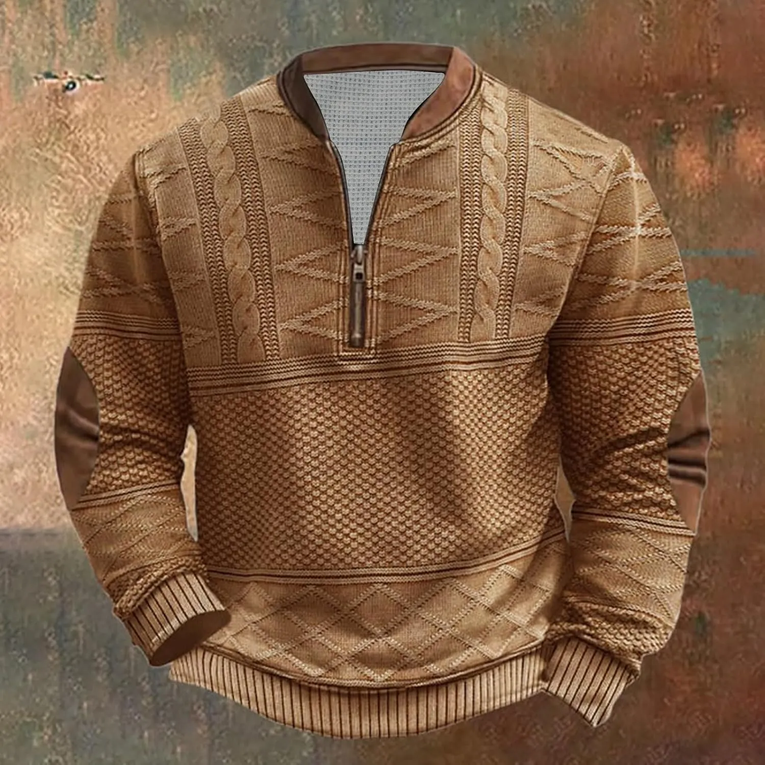 Men's Printed Top Half Zipper Long Sleeved Blouse Round Neck Top/Shirt2024 Mens Solid Big and Tall Solid Clothes
