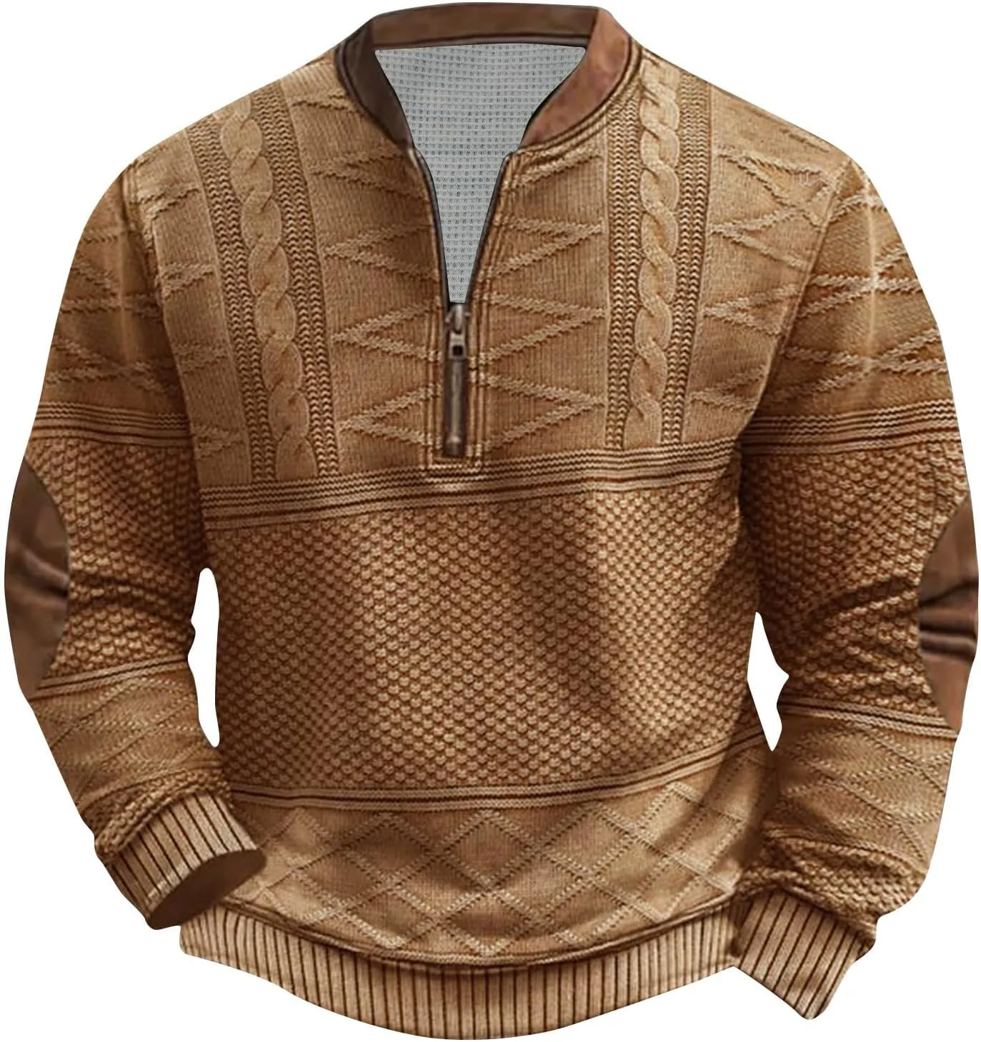 Men's Printed Top Half Zipper Long Sleeved Blouse Round Neck Top/Shirt2024 Mens Solid Big and Tall Solid Clothes