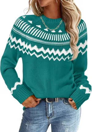 MEROKEETY Women's 2025 Fall Winter Striped Pullover Sweater Trendy Crew Neck Long Sleeve Vintage Color Block Knit Tops