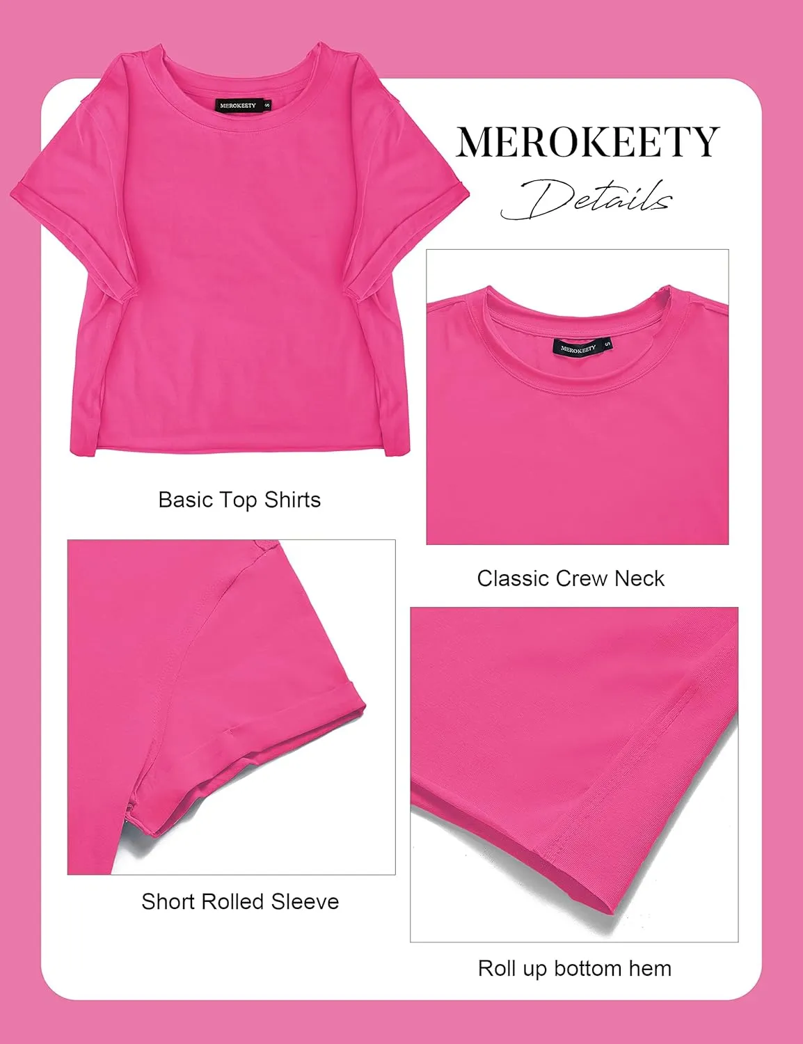 MEROKEETY Womens 2025 Summer Short Sleeve Crewneck Crop Tops Casual Solid T-Shirts