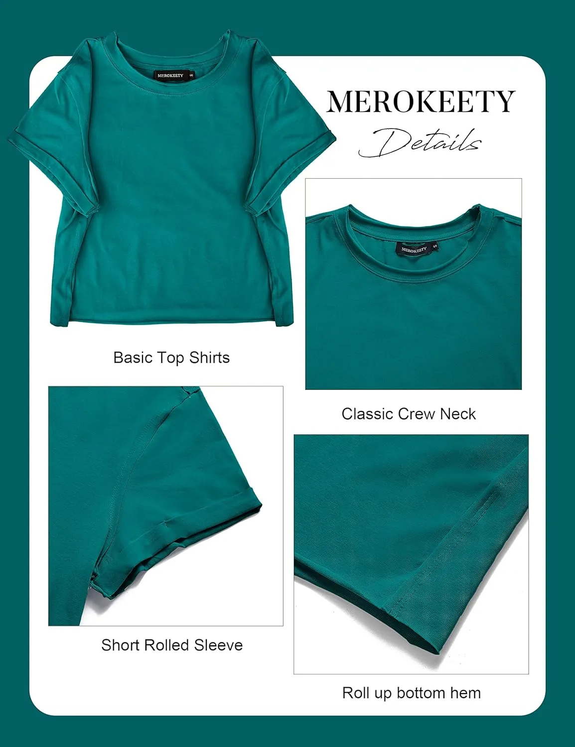 MEROKEETY Womens 2025 Summer Short Sleeve Crewneck Crop Tops Casual Solid T-Shirts