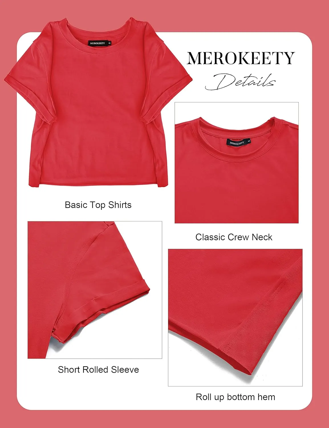 MEROKEETY Womens 2025 Summer Short Sleeve Crewneck Crop Tops Casual Solid T-Shirts