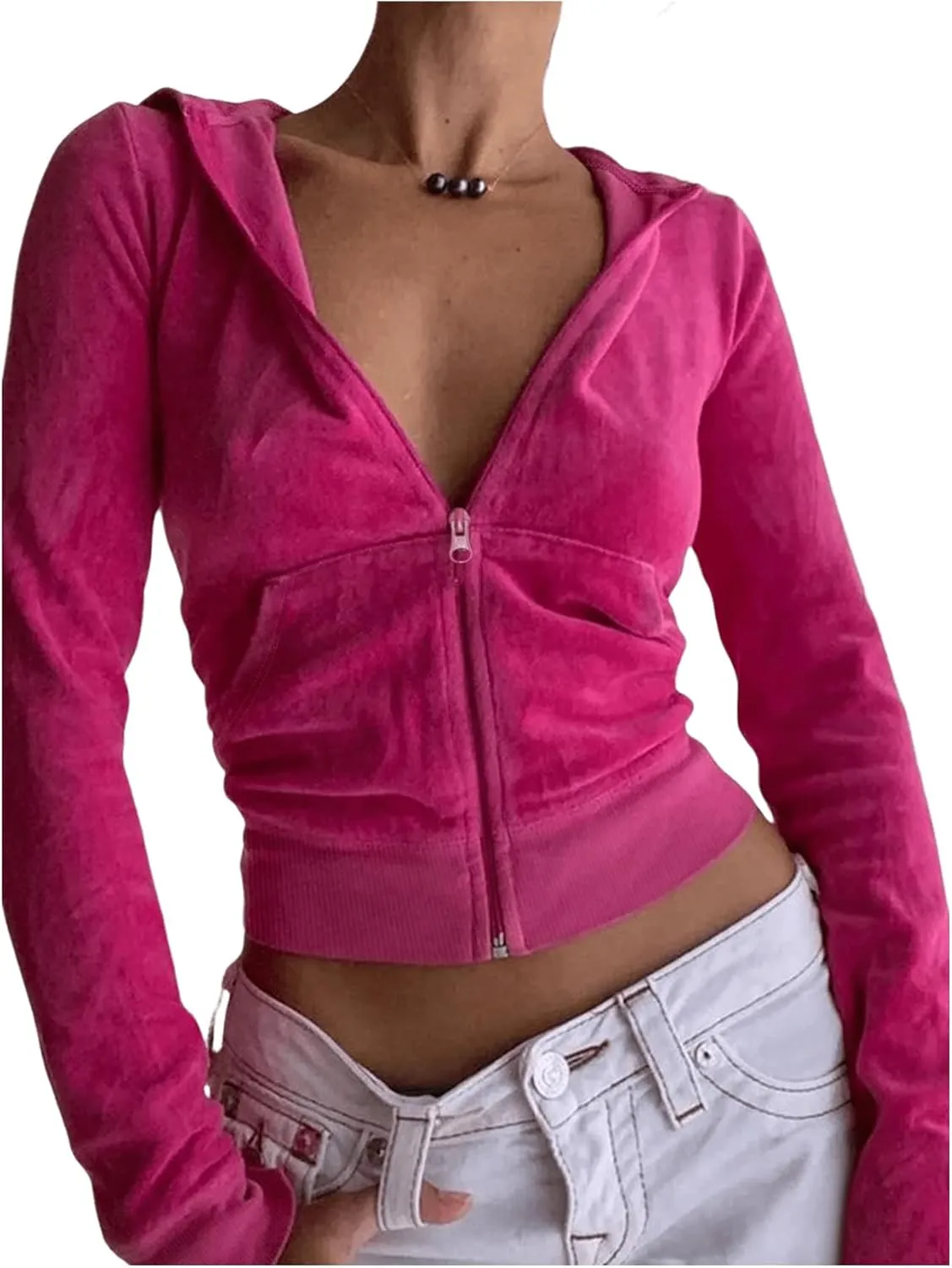 Milumia Women's Zipper Front Long Sleeve Hoodie Crop Sweatshirt with Pockets