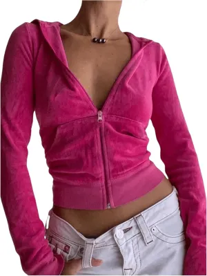 Milumia Women's Zipper Front Long Sleeve Hoodie Crop Sweatshirt with Pockets