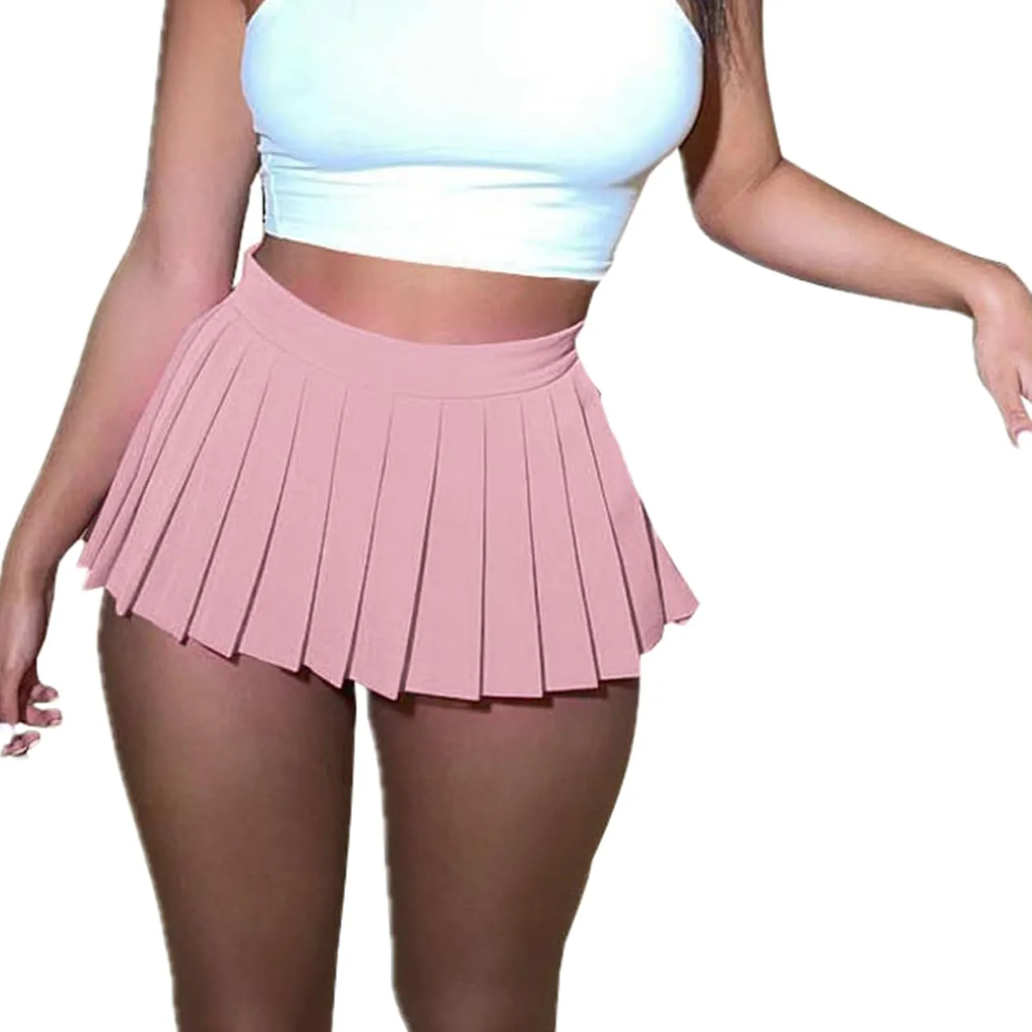 Mini Pleated Skirts for Women, Y2K High Waist Stretchy Tennis Skater A-Line Short Skirt with Shorts Underneath.