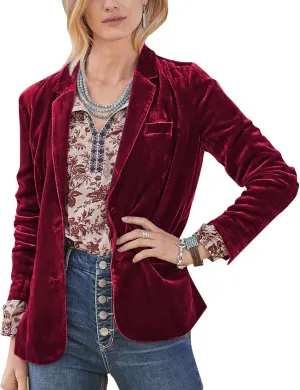 Mintlimit Women's Velvet Blazer Jacket - Long Sleeve V Neck Coat