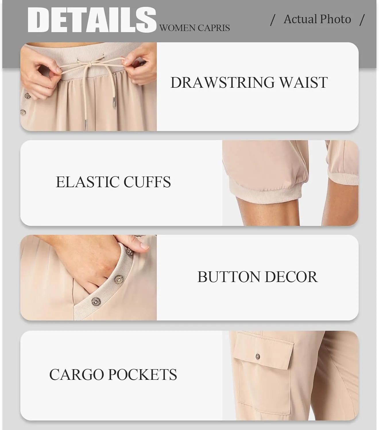 MISS MOLY Women's Cargo Capris Travel Pants Button Decor Summer Loose Harem Sweatpants Stylish Soft with Pockets
