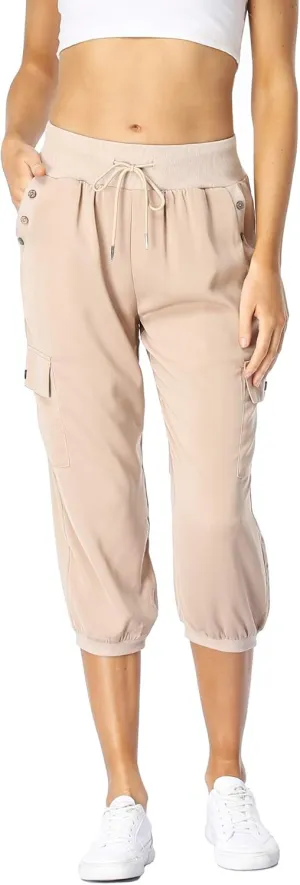 MISS MOLY Women's Cargo Capris Travel Pants Button Decor Summer Loose Harem Sweatpants Stylish Soft with Pockets