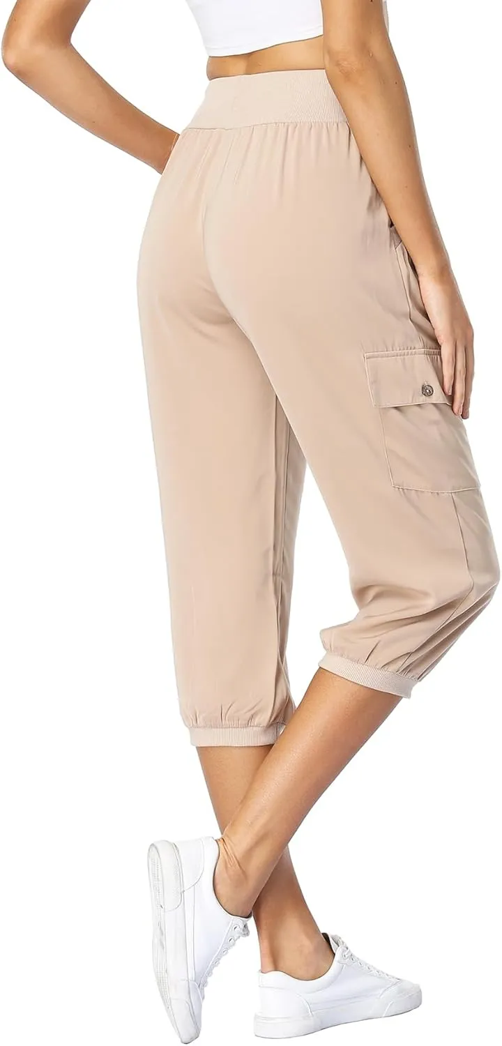 MISS MOLY Women's Cargo Capris Travel Pants Button Decor Summer Loose Harem Sweatpants Stylish Soft with Pockets