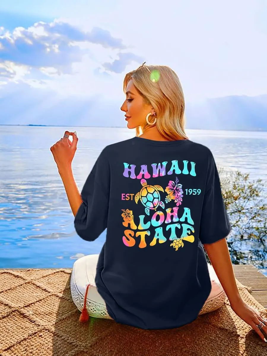 MNLYBABY Hawaiian Shirt Women Oversized Hawaii Graphic Shirts Hawaii Flowers Shirt Girls Preppy Casual Summer Vacation Tops