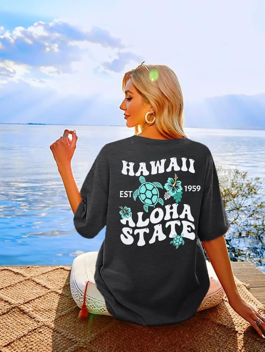 MNLYBABY Hawaiian Shirt Women Oversized Hawaii Graphic Shirts Hawaii Flowers Shirt Girls Preppy Casual Summer Vacation Tops