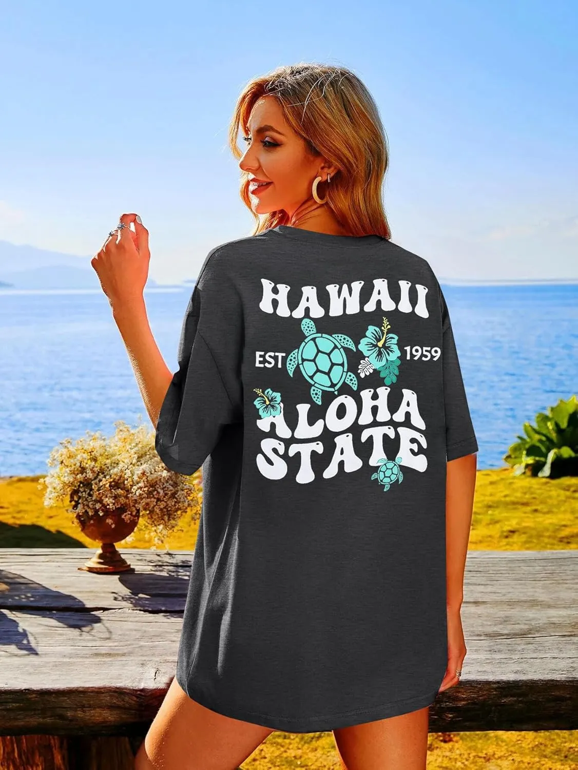 MNLYBABY Hawaiian Shirt Women Oversized Hawaii Graphic Shirts Hawaii Flowers Shirt Girls Preppy Casual Summer Vacation Tops