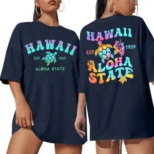 MNLYBABY Hawaiian Shirt Women Oversized Hawaii Graphic Shirts Hawaii Flowers Shirt Girls Preppy Casual Summer Vacation Tops