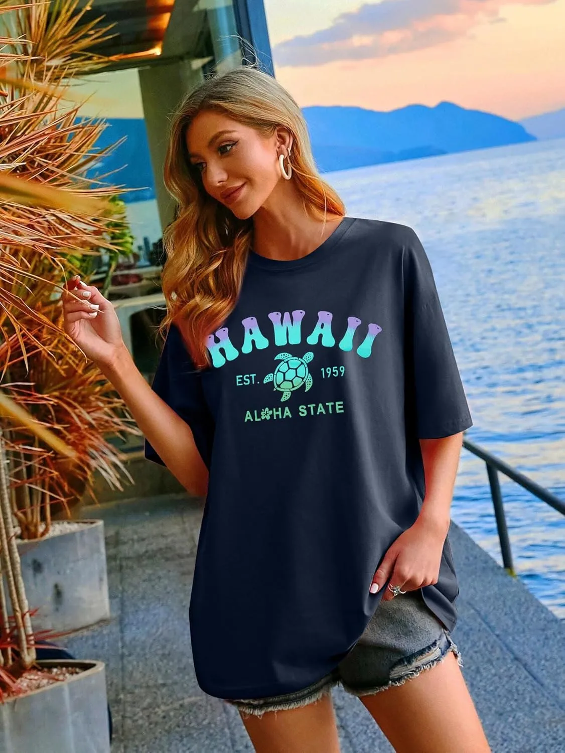 MNLYBABY Hawaiian Shirt Women Oversized Hawaii Graphic Shirts Hawaii Flowers Shirt Girls Preppy Casual Summer Vacation Tops