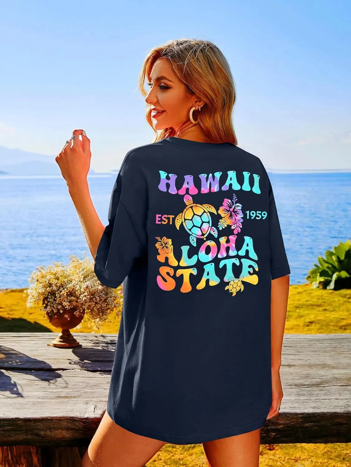MNLYBABY Hawaiian Shirt Women Oversized Hawaii Graphic Shirts Hawaii Flowers Shirt Girls Preppy Casual Summer Vacation Tops