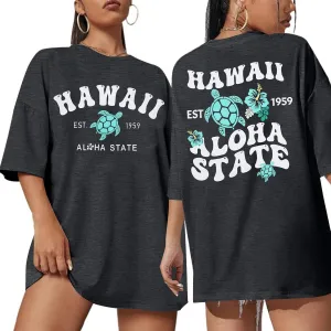 MNLYBABY Hawaiian Shirt Women Oversized Hawaii Graphic Shirts Hawaii Flowers Shirt Girls Preppy Casual Summer Vacation Tops