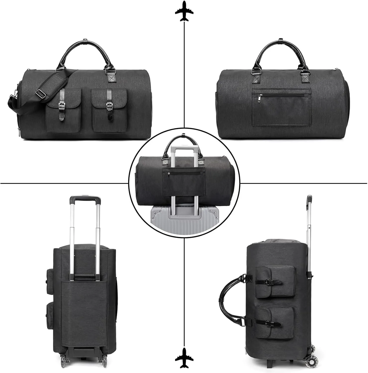 MOVOYEE Carry On Luggage with Wheels,Convertible Rolling Duffle Bag for Travel Bag Carry On Garment Bag for Women Men Business Weekend Duffel Bag,Large Hanging Suitcase Dress Suit Luggage and Trunks,