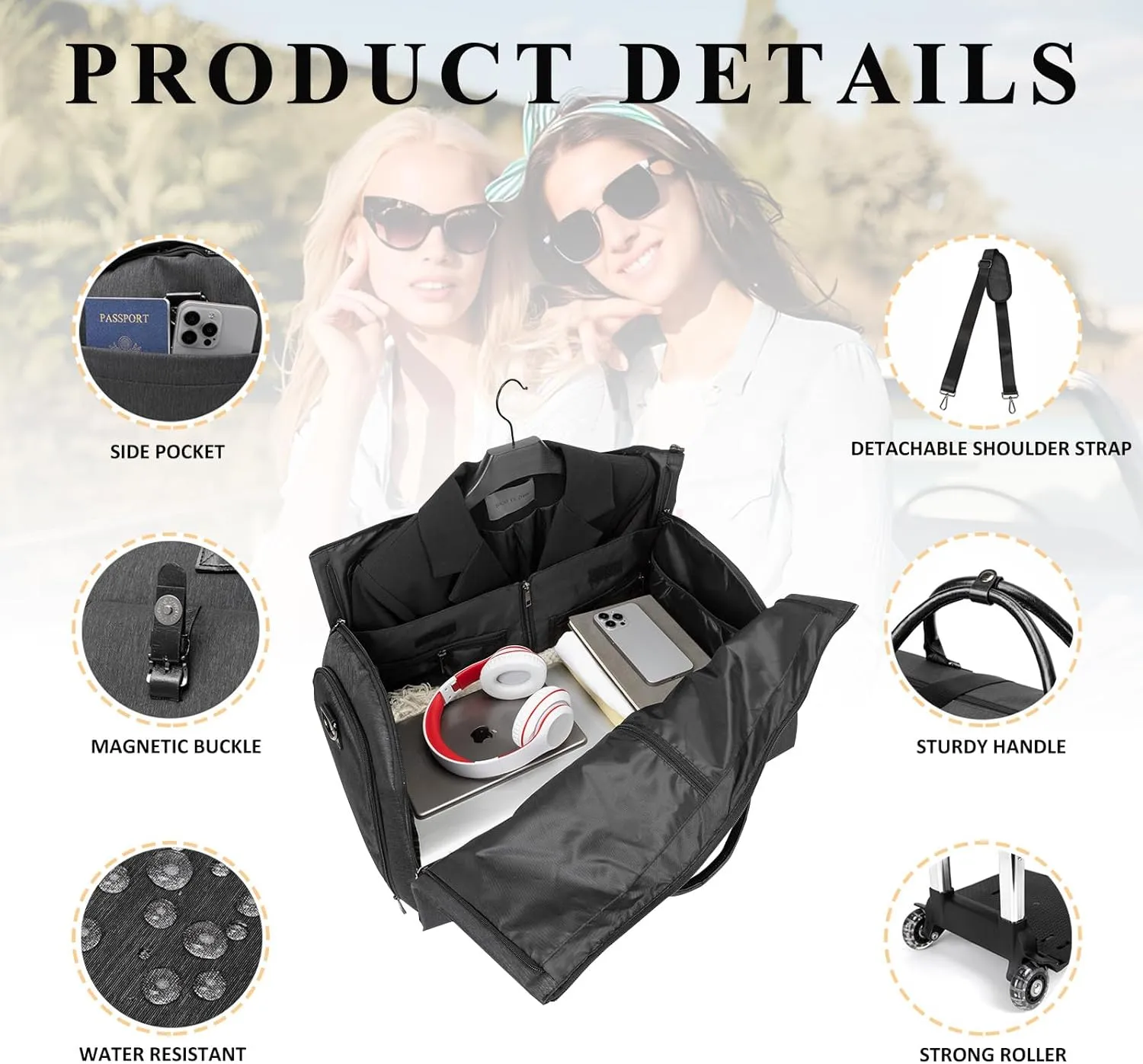 MOVOYEE Carry On Luggage with Wheels,Convertible Rolling Duffle Bag for Travel Bag Carry On Garment Bag for Women Men Business Weekend Duffel Bag,Large Hanging Suitcase Dress Suit Luggage and Trunks,