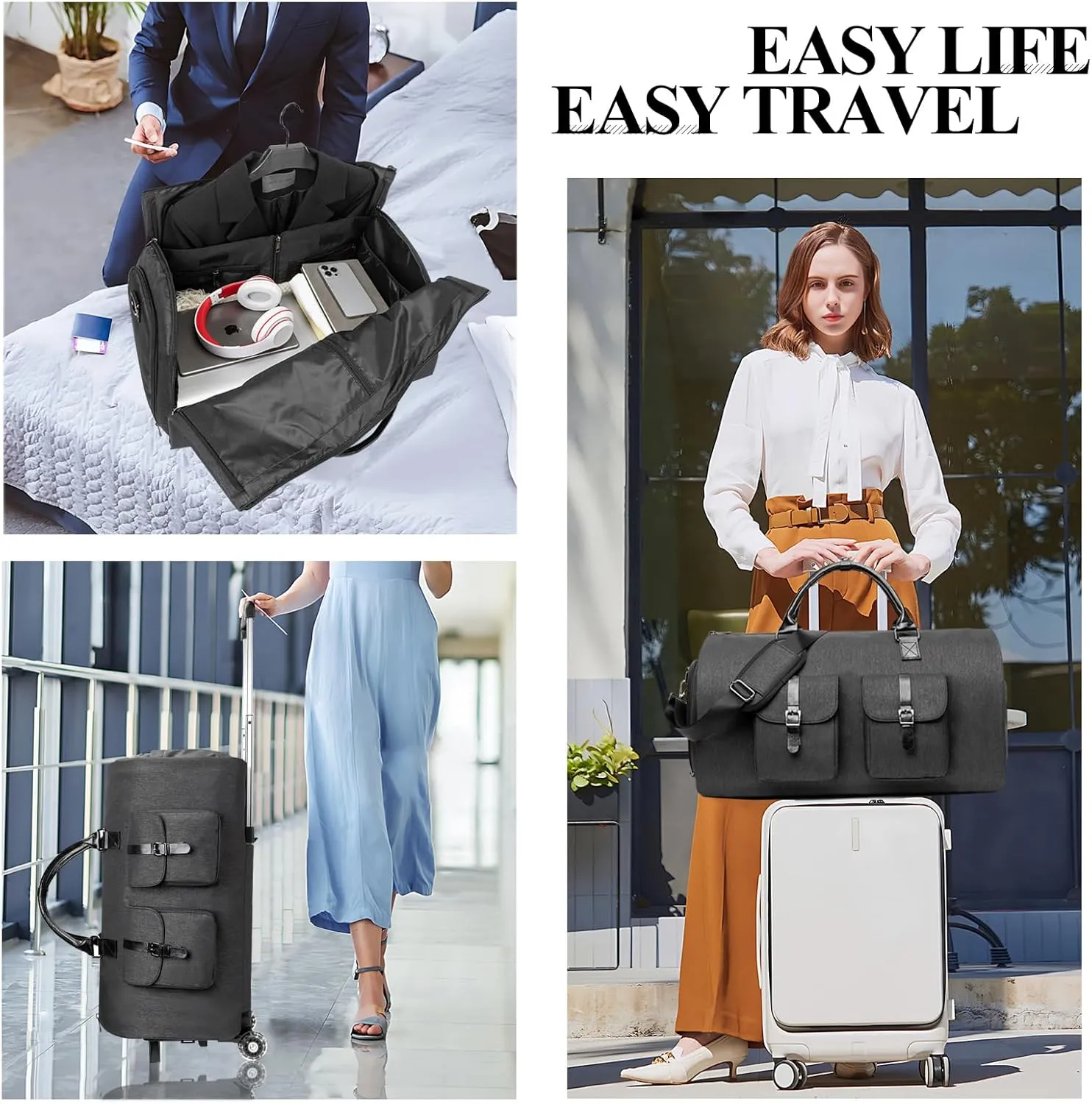 MOVOYEE Carry On Luggage with Wheels,Convertible Rolling Duffle Bag for Travel Bag Carry On Garment Bag for Women Men Business Weekend Duffel Bag,Large Hanging Suitcase Dress Suit Luggage and Trunks,