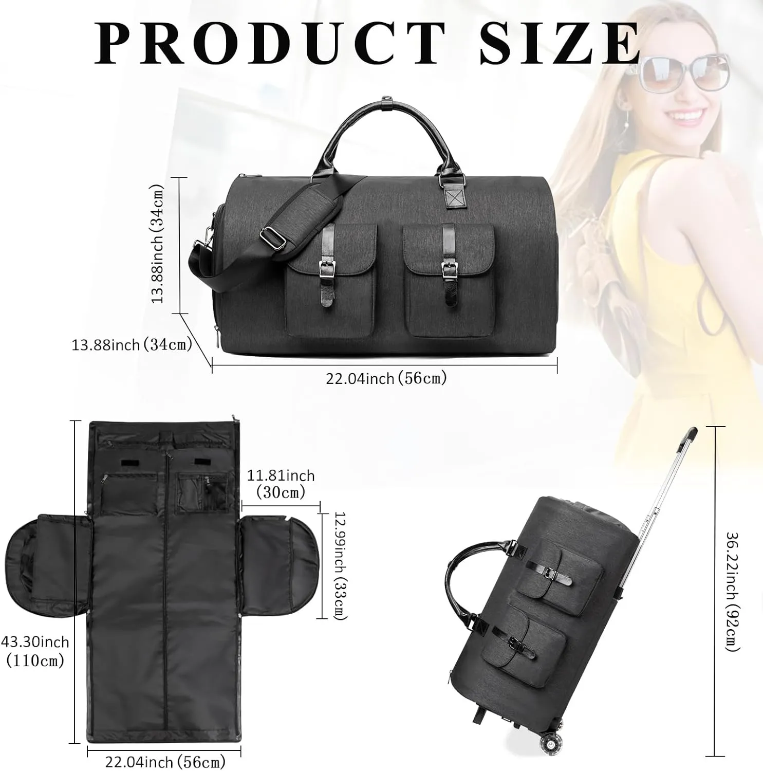 MOVOYEE Carry On Luggage with Wheels,Convertible Rolling Duffle Bag for Travel Bag Carry On Garment Bag for Women Men Business Weekend Duffel Bag,Large Hanging Suitcase Dress Suit Luggage and Trunks,