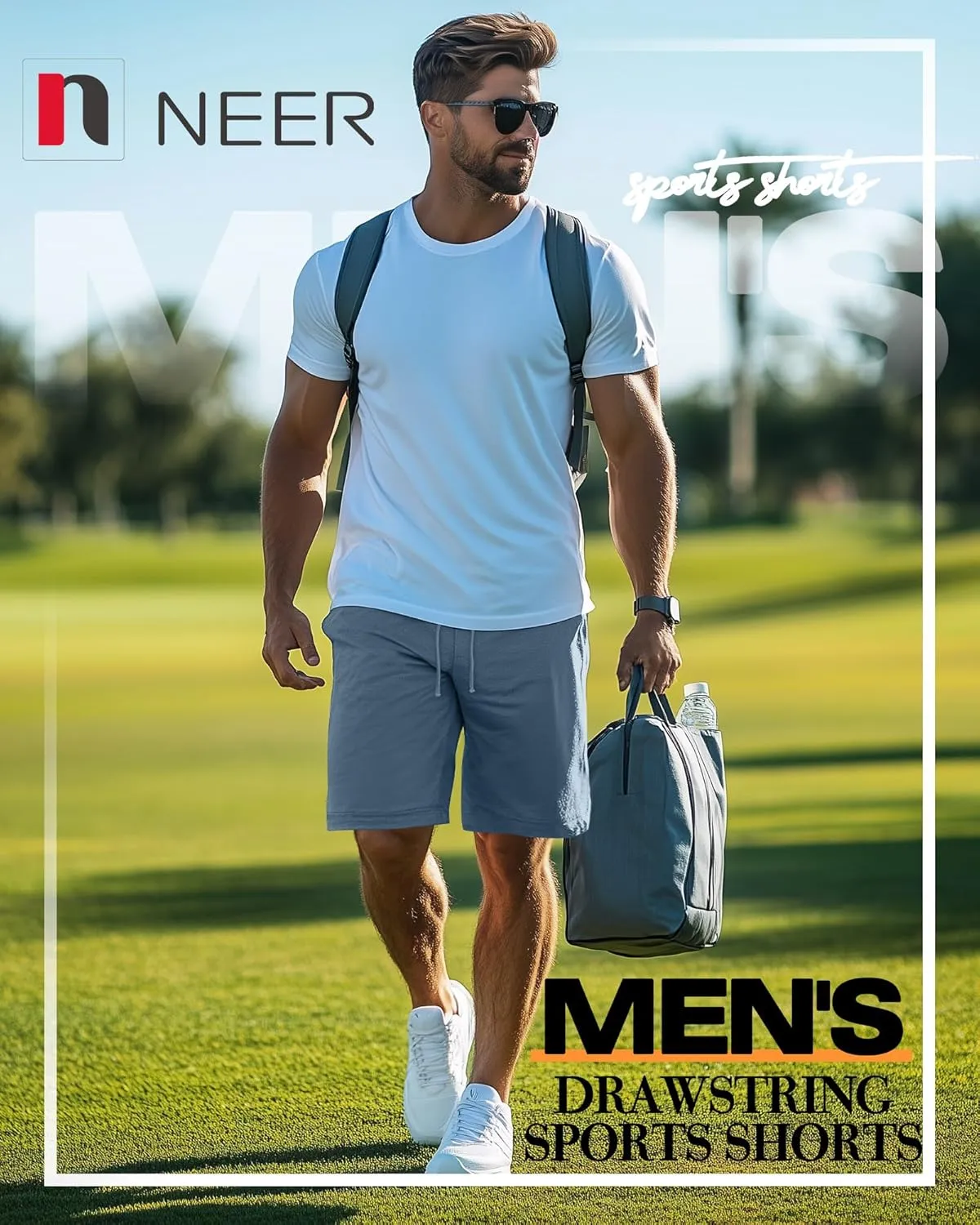 Neer 3 Pack Men's Gym Shorts Athletic Drawstring Cotton Loose Workout Soft Summer Casual Running Shorts with Pockets