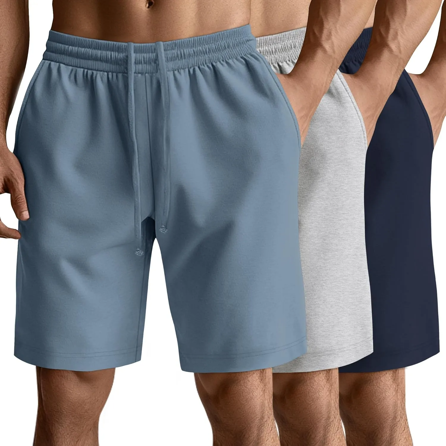 Neer 3 Pack Men's Gym Shorts Athletic Drawstring Cotton Loose Workout Soft Summer Casual Running Shorts with Pockets