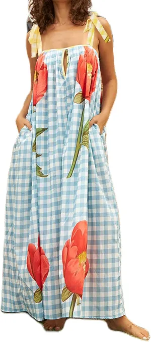 NUFIWI Women Boho Graffiti Cami Long Dress Graphic Spaghetti Strap Flowy Maxi Dress Square Neck Colorful A Line Sundress
