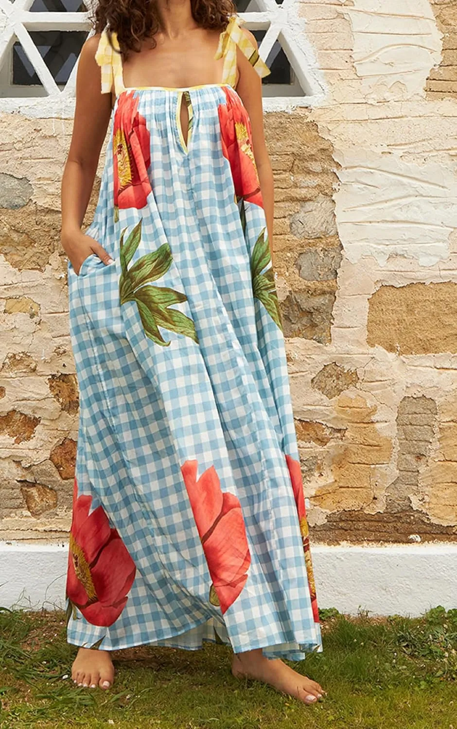 NUFIWI Women Boho Graffiti Cami Long Dress Graphic Spaghetti Strap Flowy Maxi Dress Square Neck Colorful A Line Sundress