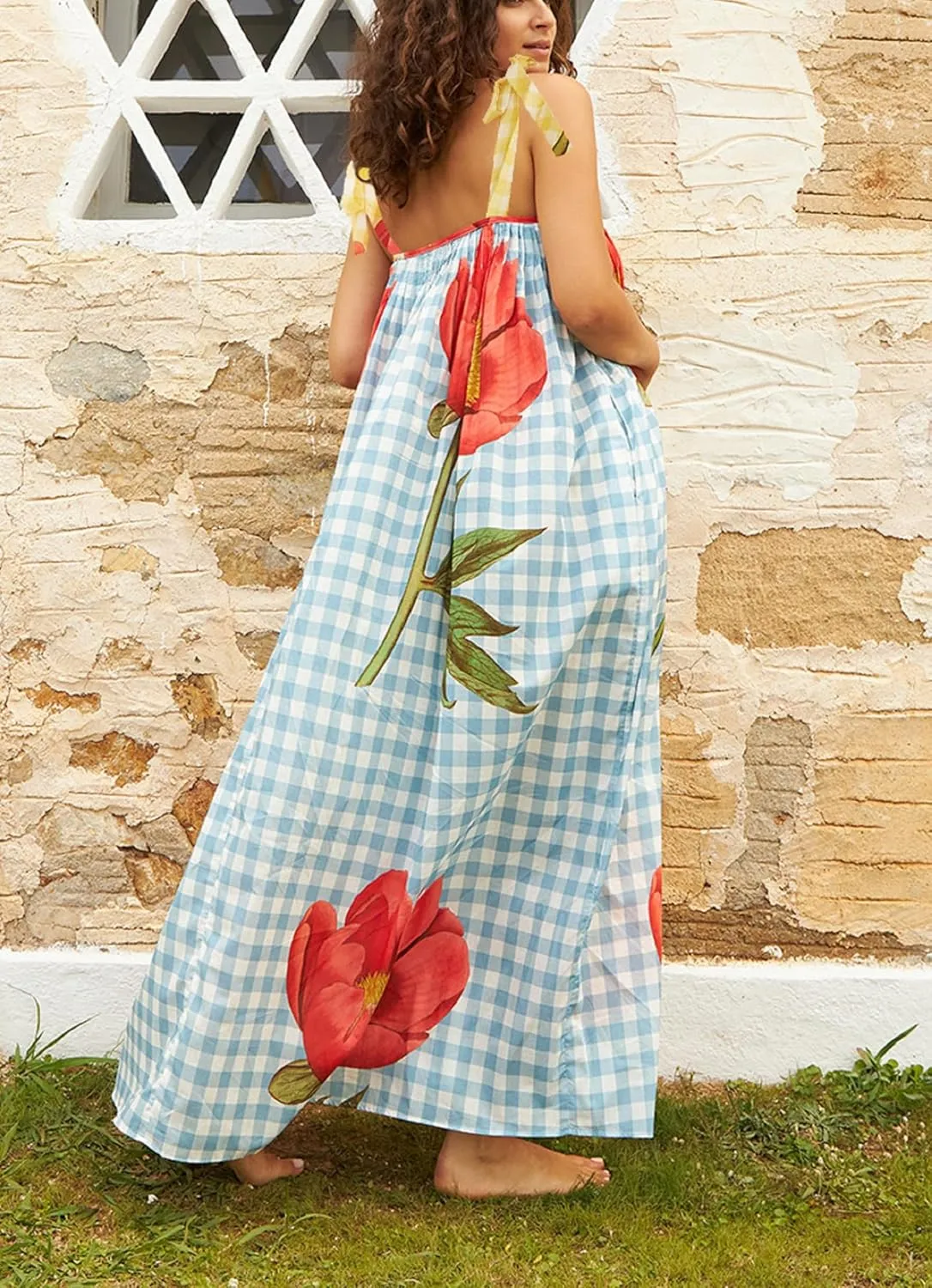 NUFIWI Women Boho Graffiti Cami Long Dress Graphic Spaghetti Strap Flowy Maxi Dress Square Neck Colorful A Line Sundress