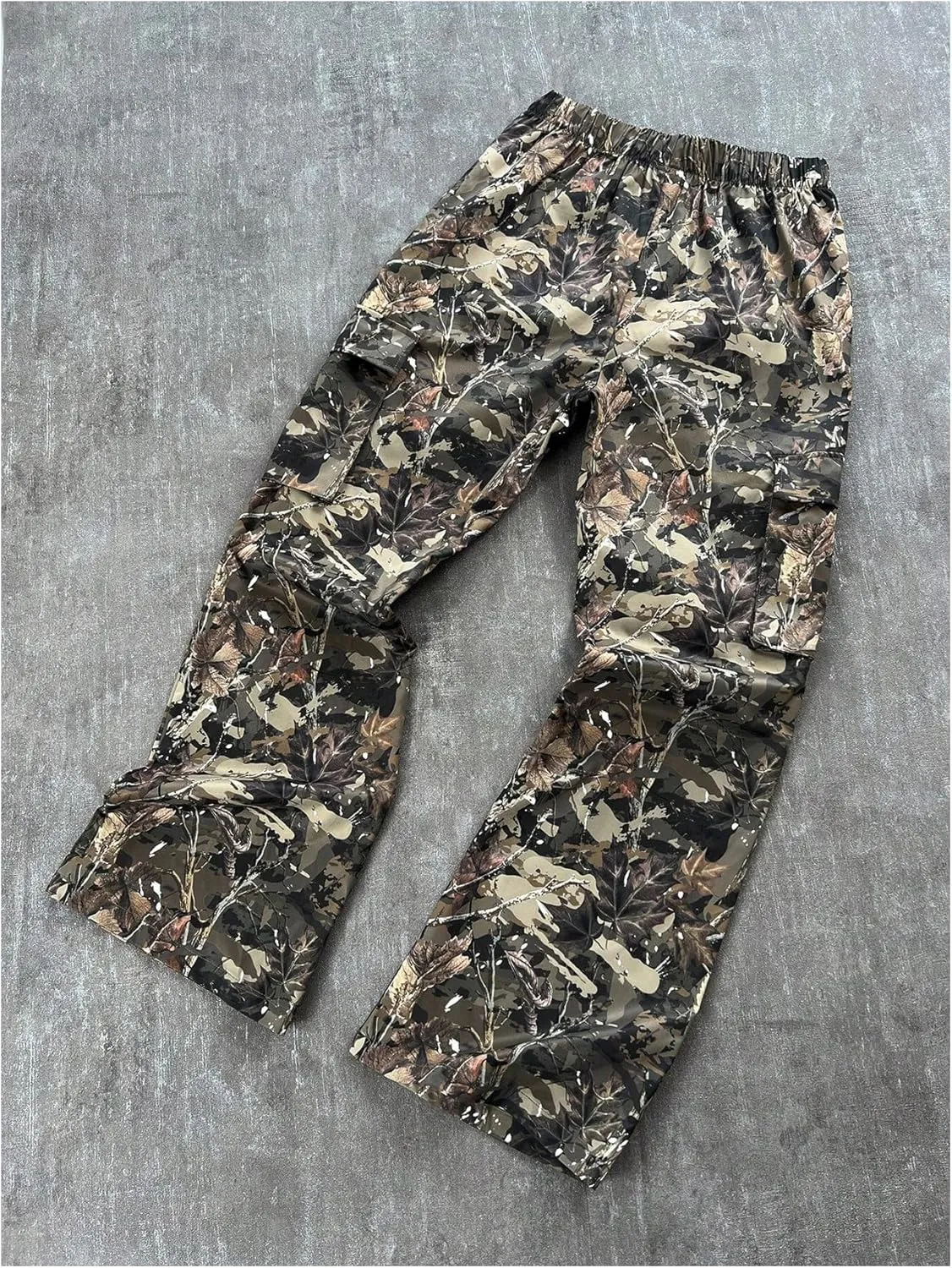 OYOANGLE Boy's Camo Print Cargo Pants Elastic High Waist Straight Leg Trousers with Pockets