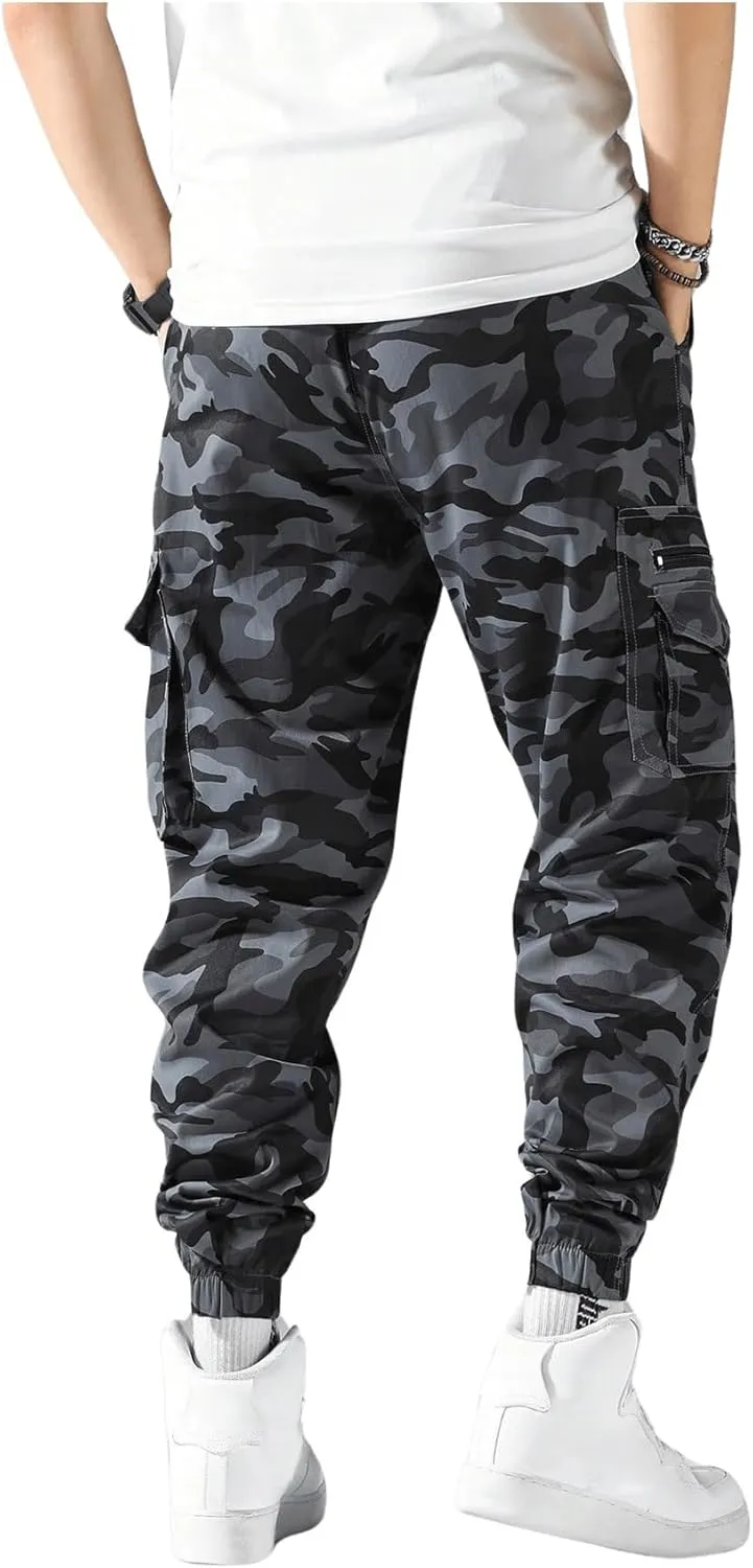 OYOANGLE Men's Camo Casual Joggers Pants Drawstring Waist Streetwear Tapered Pant with Pockets