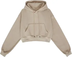 PEHMEA Women's Cropped Hoodie with Pocket Oversized Long Sleeve Hooded Cropped Crop Top Sweatshirt