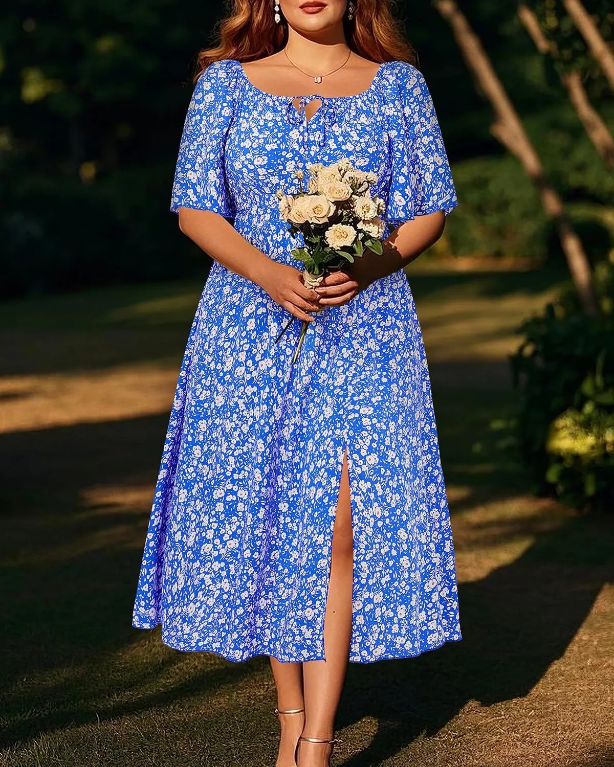 Plus Size Summer Dress 2025 - Milkmaid Sundress Boho Floral Casual Beach Wedding Midi Dresses