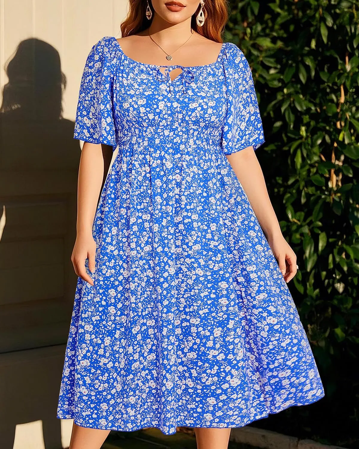 Plus Size Summer Dress 2025 - Milkmaid Sundress Boho Floral Casual Beach Wedding Midi Dresses