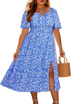 Plus Size Summer Dress 2025 - Milkmaid Sundress Boho Floral Casual Beach Wedding Midi Dresses