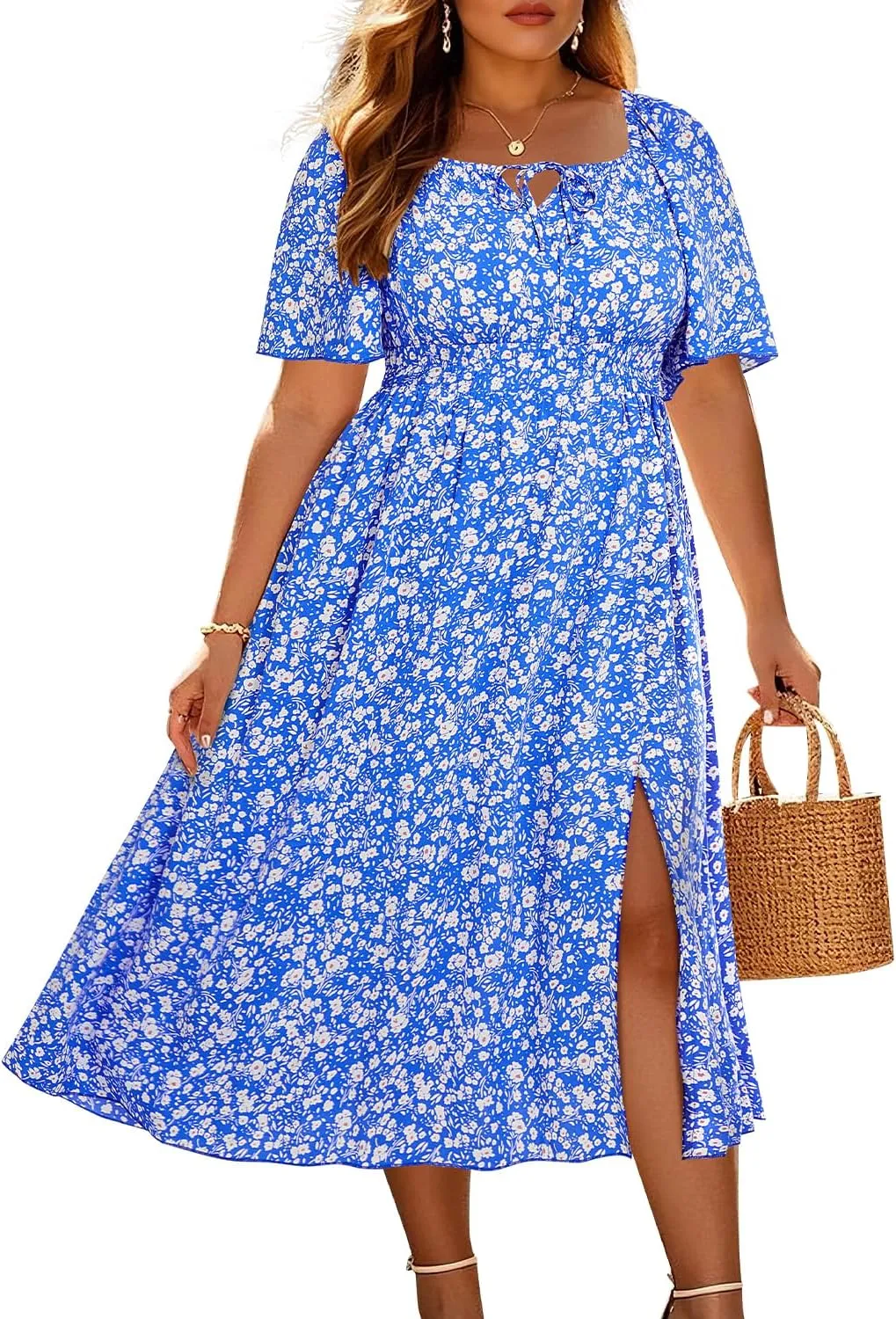 Plus Size Summer Dress 2025 - Milkmaid Sundress Boho Floral Casual Beach Wedding Midi Dresses