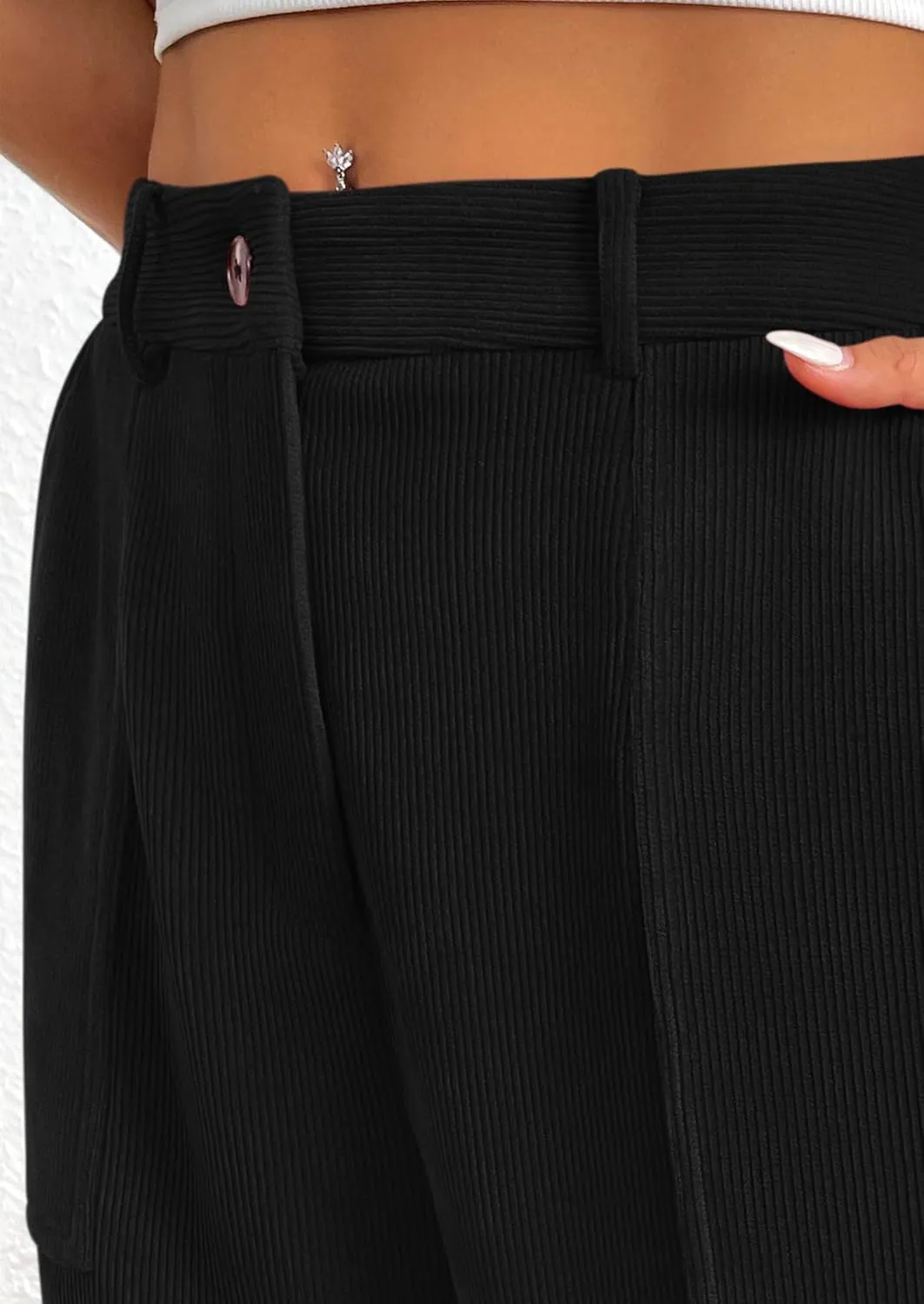PRETTYGARDEN Women's Dressy Casual Pants Elastic High Waisted Work Office Corduroy Trouser Slacks with Pockets