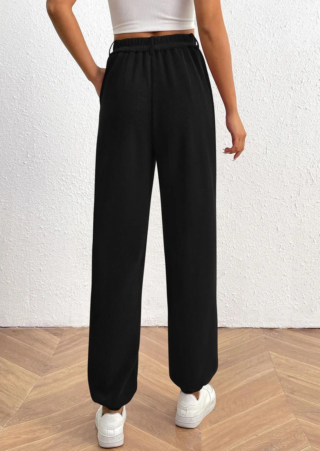 PRETTYGARDEN Women's Dressy Casual Pants Elastic High Waisted Work Office Corduroy Trouser Slacks with Pockets