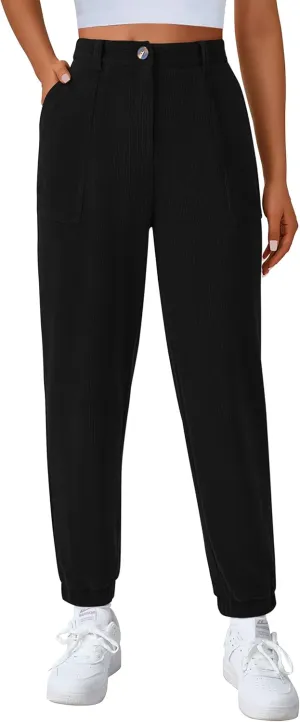 PRETTYGARDEN Women's Dressy Casual Pants Elastic High Waisted Work Office Corduroy Trouser Slacks with Pockets