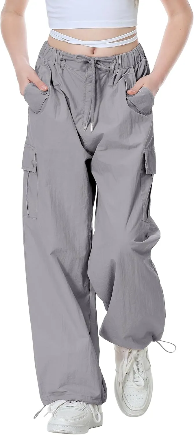 Rolanko Parachute Pants for Girls Y2K Cargo Trousers with Pockets Harajuku Jogger Pants Kids 4-14 Years